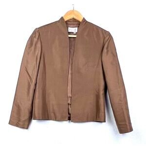 VTG Adrianna Papell 4 Petite BROWN 100% Silk OPEN Career Jacket Blazer